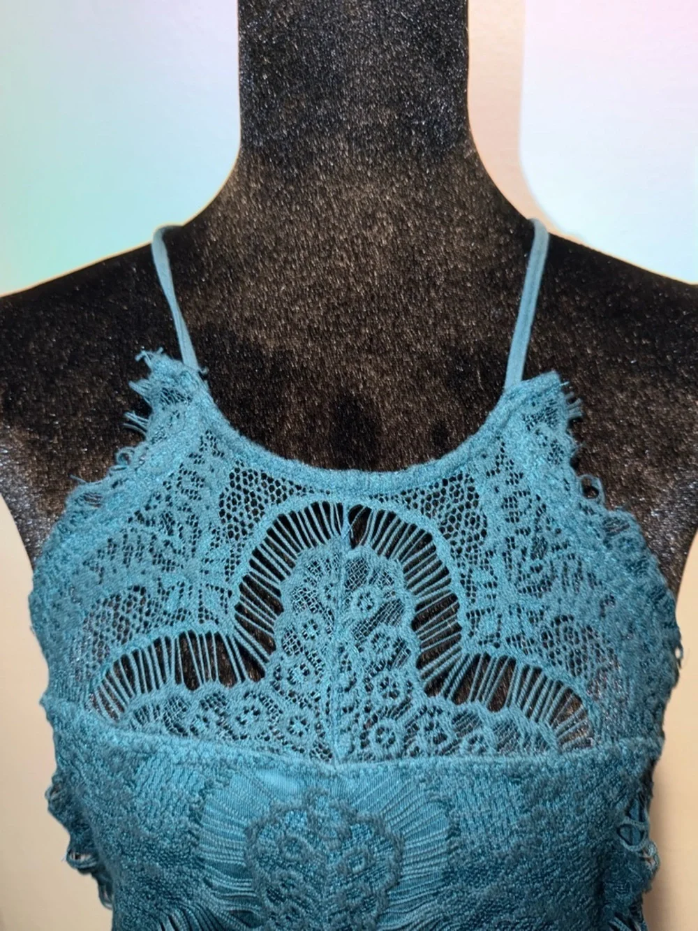 Intimately Free People Y2K Vintage Lace Slip Dress Mini in Deep Teal Size L